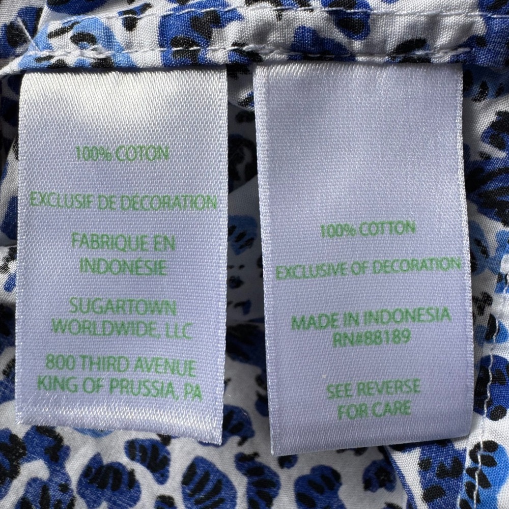 Lilly Pulitzer "Coulter" Tunic Sz L Blue Leopard Print V Neck Ruffle Cuffs - Picture 13 of 16